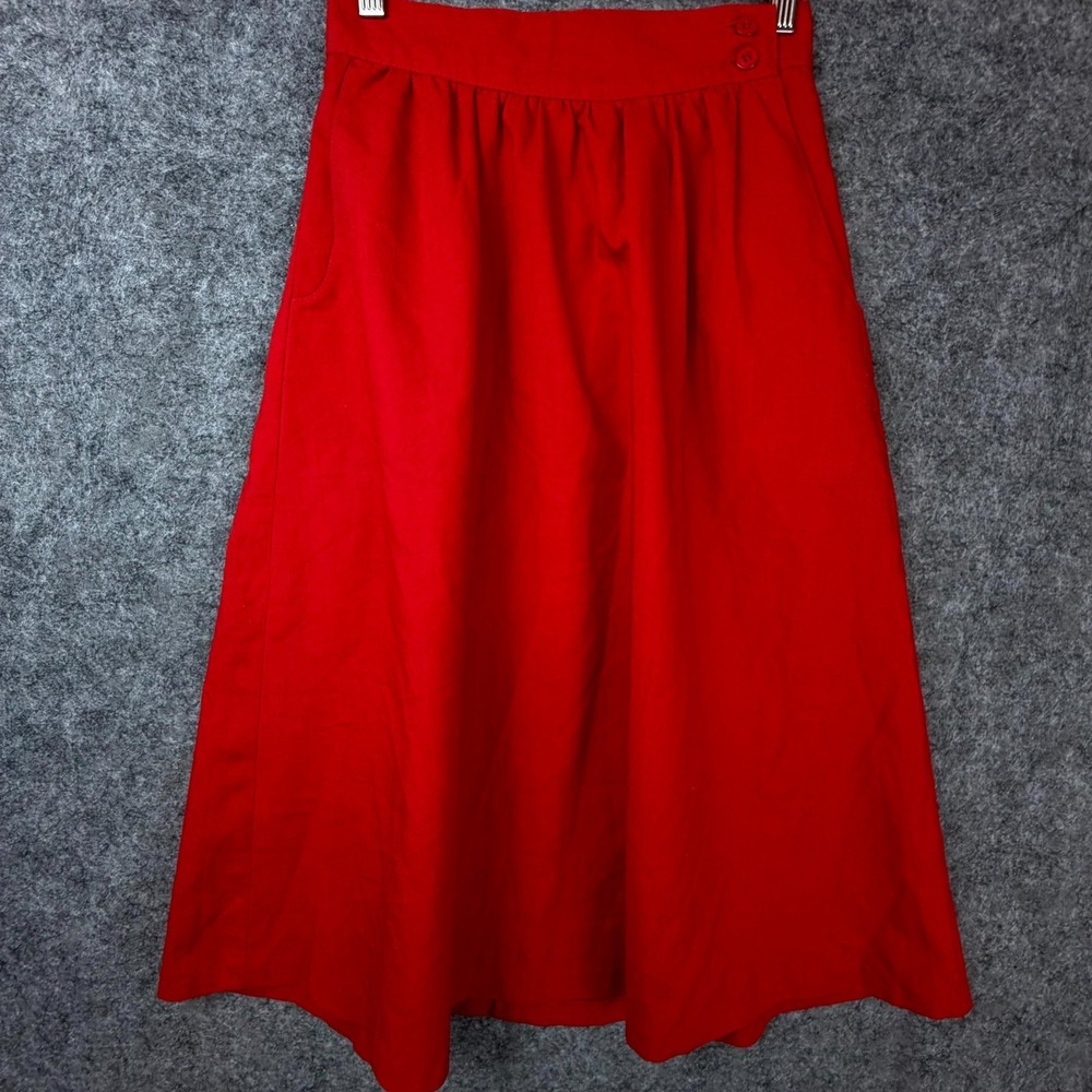 Vintage Pant-her Midi Skirt Womens XS Red High Waist Retro Pockets Office Chic